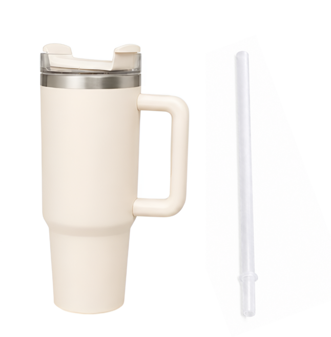 무광 대용량 스테인리스 텀블러 빨대 세트 보온 보냉 스텐 진공, 1세트, 887ml, 크림