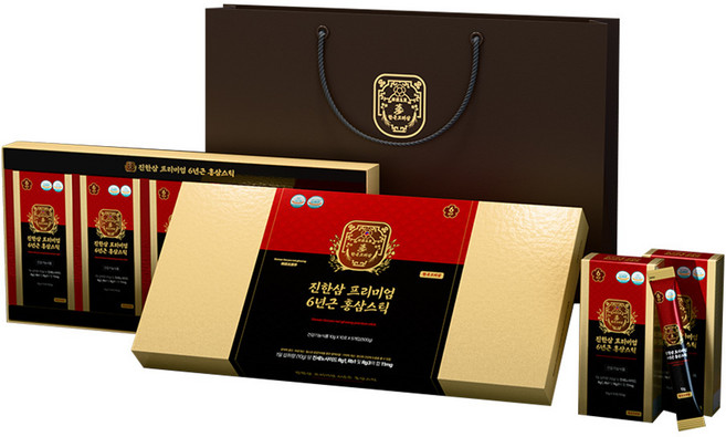 [한국고려삼] 진한삼 프리미엄 6년근 홍삼스틱 / 50포입 진세노사이드 11mg + 쇼핑백, 50개, 10ml