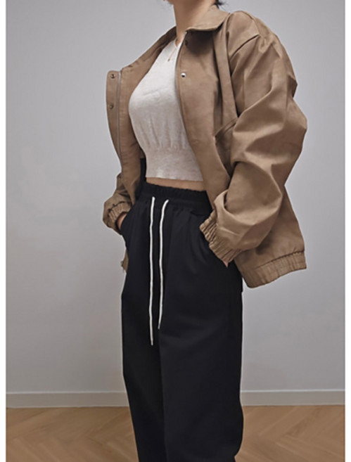 (M~4XL)피오 카라 오버핏 레더점퍼 PRM48 빅사이즈 여성 의류 여자큰옷