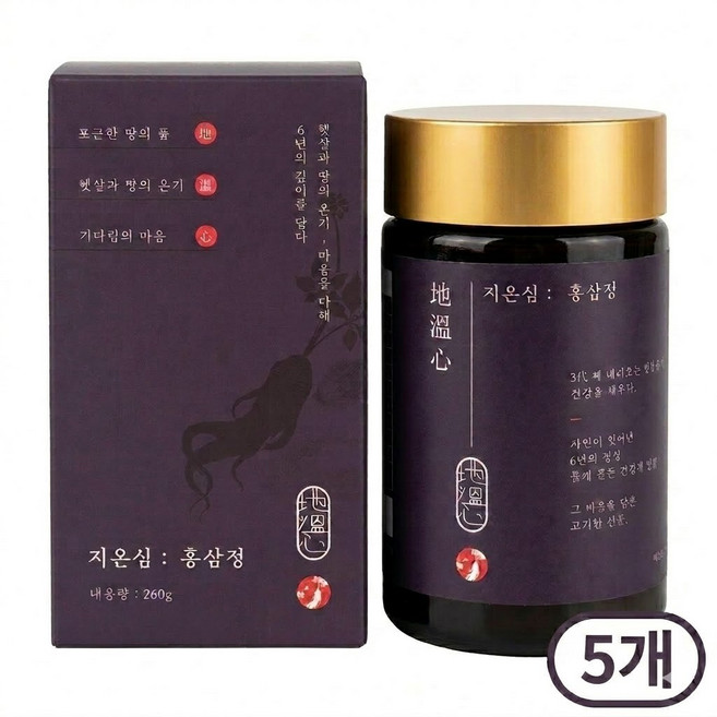 6년근 풍기 인삼 홍삼농축액 홍삼정 첨가물0% 순수 홍삼 100% 프리미엄 선물세트 보자기포장 쇼핑백 포함, 5개, 260ml