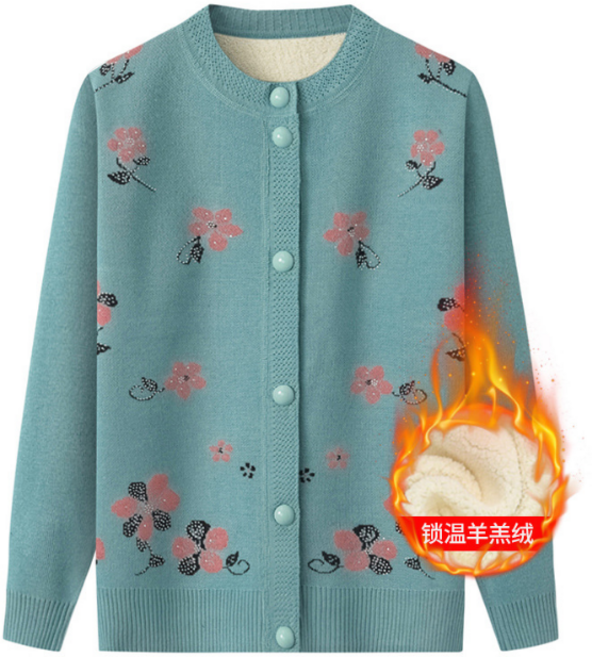 ALIPANG 알리팡 여성 가디건 스웨터 간절기 미디 귀여운 꽃무늬 니트가디건 복고풍 엄마 가디건 중년여성 할머니 노인 라운드넥 기모안감