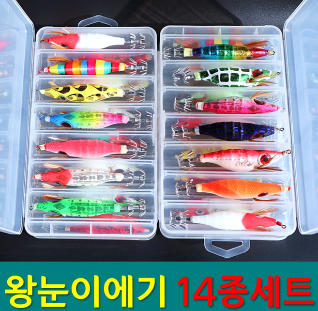 예피싱 14종 왕눈이에기 세트 왕눈이에기+태클박스 문어 갑오징어 쭈꾸미 루어 야광, 14종 왕눈이세트, 10g