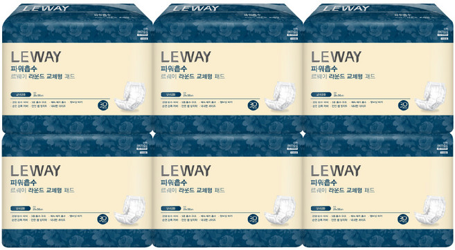 르웨이 남녀공용 파워흡수 라운드 교체형 패드, 30매입, 6개