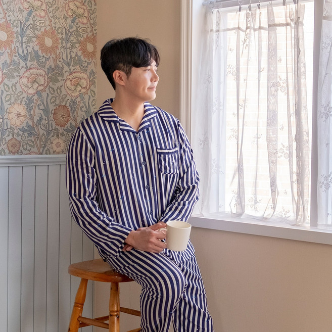 2WE 봄 여름 커플실내복 레이온 체크잠옷 긴팔파자마SET 환절기 파자마