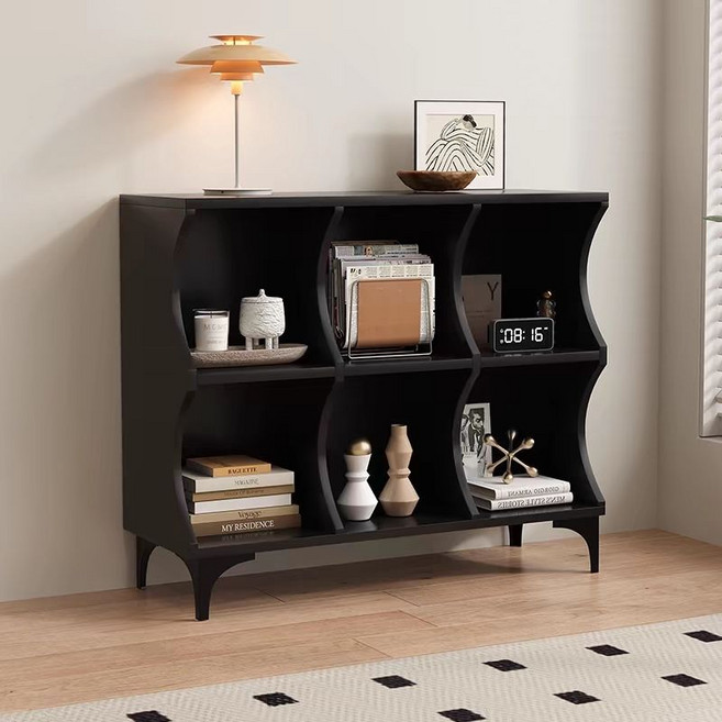 BILIMO 원목 책장 책꽃이 다용도 2단 수납장, 블랙