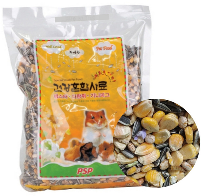 햄스터 기니피그 다람쥐 곡물첨가 건강 혼합 사료 영양펠렛, 600g, 3개