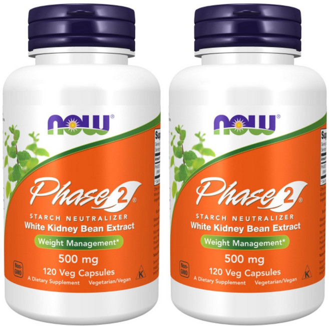 NOW Foods Phase 2白腎豆萃取物素食膠囊, 120顆, 2罐