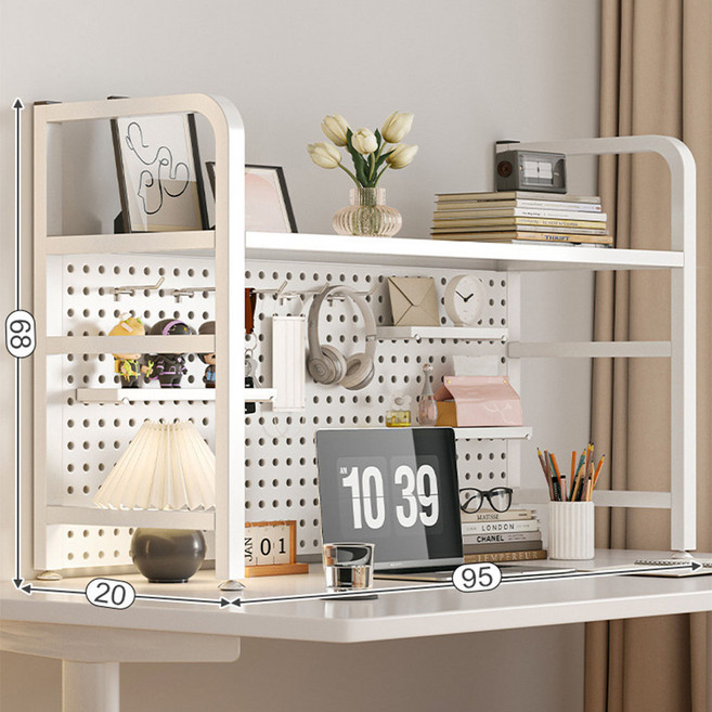 데스크 선반 책상 수납장 확장 프린터 받침대 캐비닛 테이블 그리드 책장 철제 타공판, 화이트2층 55CM