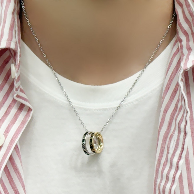 N035-1 반지목걸이 써지컬스틸 링팬던트 남여공용 체인줄 레이어드패션목걸이