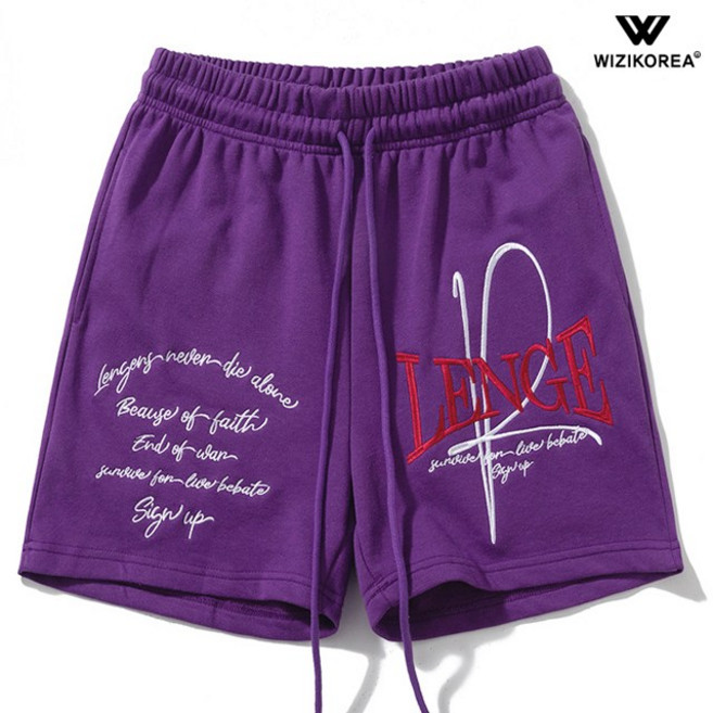 남성 자수 레터링 5부 반바지 오버핏 면 숏팬츠 여름 트레이닝 WI243PN