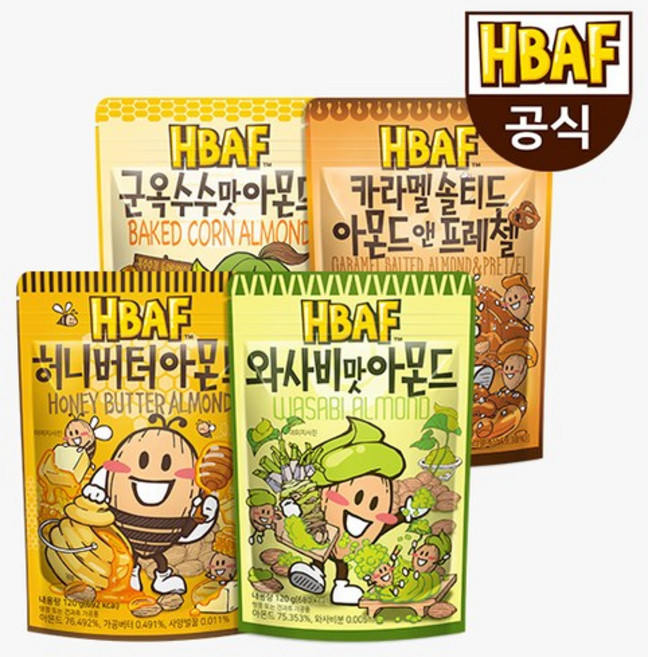 HBAF 시즈닝 아몬드 혼합, 4개, 120g