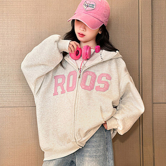 베비포 초중생 핑크 레터링 패치 후드집업 -KM6