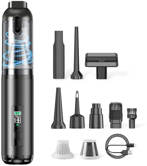 헤이슨 인피니티 클린 고급형 차량용 청소기 미니 핸디 초강력 20000PA 8가지 노즐증정, EQ-321K, 블랙