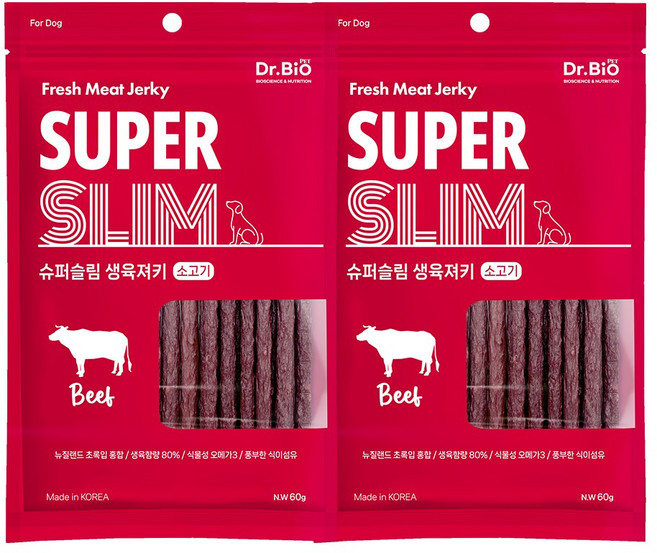 닥터바이오펫 슈퍼슬림 생육져키 강아지 육포스틱 간식 4종, 2개, 60g, 소고기