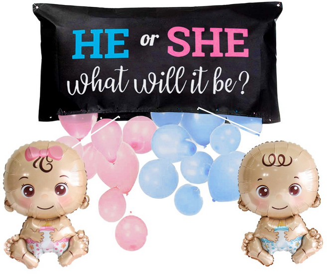 이벤트홀릭 젠더리빌 시크릿 포켓 풍선세트 성별공개 확인 베이비샤워, 1개, 2.[기본세트] HE or SHE