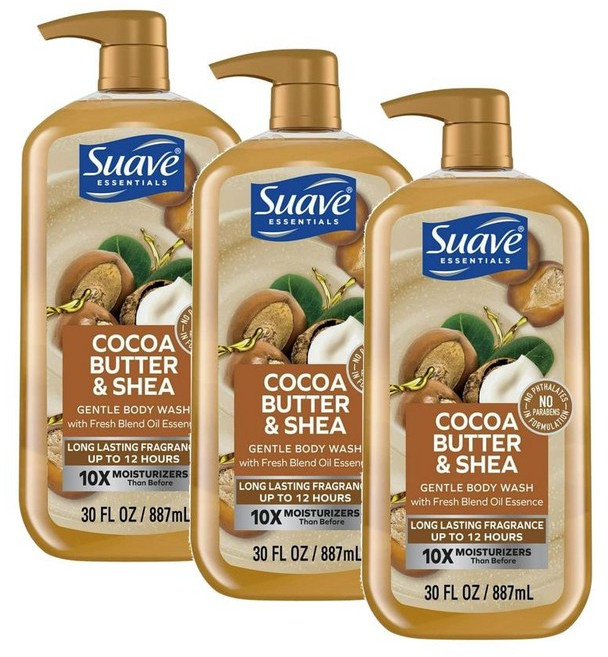 수아브 에센셜 젠틀 바디워시 코코아 버터 & 시어 Suave Essentials Gentle Body Wash Cocoa Butter & Shea, 3개, 887ml