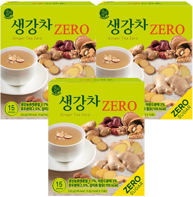 송원 우리차 생강차 제로 15T x 3개, 15g, 15개입