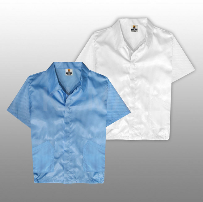 ESD 제전방진복 - 반팔상의 / Y카라/제전복/무진복/크린룸 작업복, 1개, 화이트