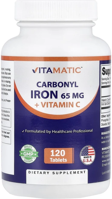단백질 비타민 철분 마그내슘 칼슘 Vitamatic 카르보닐 철분 + 비타민C 120정 고루고루섭취해주세요, Vitamatic 카르보닐 철분  비타민C 120정, 1개 - 쿠팡