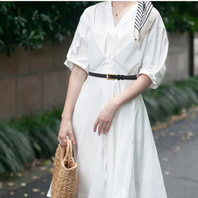 女士真皮細腰帶 百搭裝飾, 1個, A3黑色（寬1.8）95厘米（26-27碼）