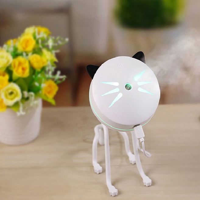 휴대용 고양이 USB 미니 가습기 MKHUMI-02 초음파 저소음 무드등 거치대분리, 옐로우