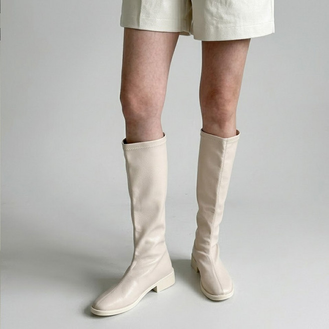 타니즈 루리 절개가죽 둥근코 미들힐 롱부츠 ( 4.5cm )