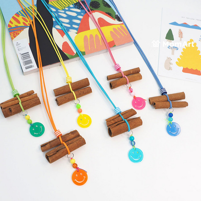 맘아트 DIY 스마일 펜던트 시나몬 목걸이 만들기 키트 모기 벌레 기피제 계피, 오렌지