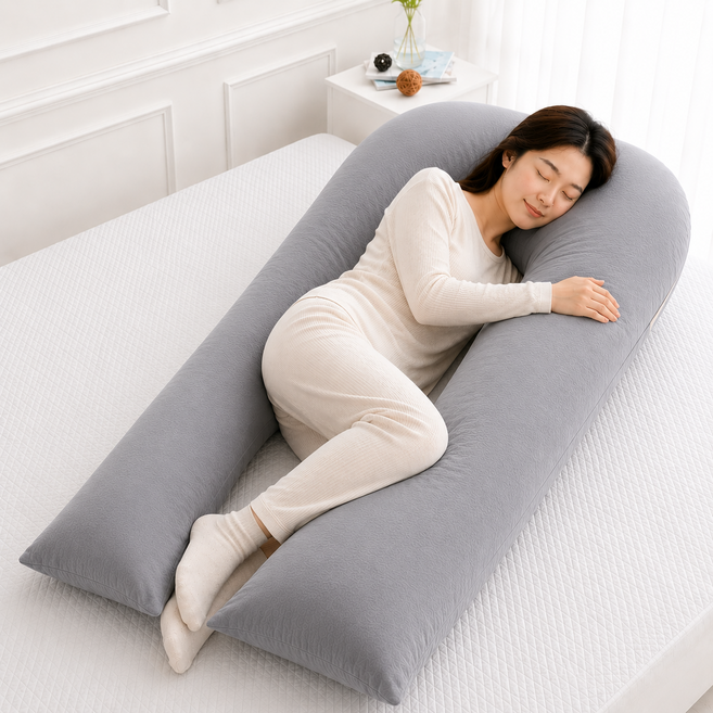 국내산 특대 U자 바디필로우 임산부 안고자는 베개 커버분리형 (솜별도), 1.솔리드 필로우커버(솜미포함)_그레이