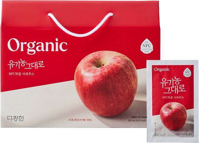 다정헌 유기농그대로 사과주스 NFC 착즙 유기농사과 100% 과일즙, 21개, 1.68L