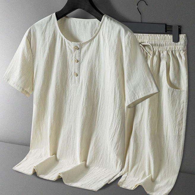 COSYEVNO 남자 여름 반팔티셔츠 면마 세트 상하 생활한복