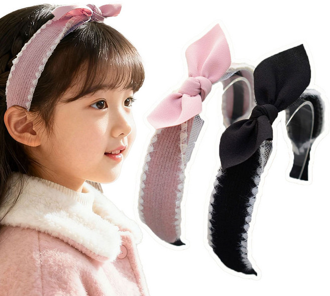 [HANNAL] 여아 니트 리본 머리띠 2P세트 아동 헤어밴드