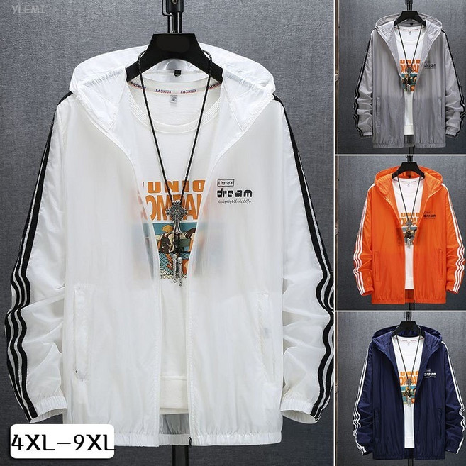 YLEMI 남성 여름 빅사이즈 자외선차단 후드집업 점퍼 얇은 시스루 오버핏 자켓