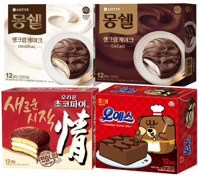 [대용량세트]초코파이+오예스+몽쉘카카오+몽쉘오리지널( 4개 세트 ), 1세트, 4종