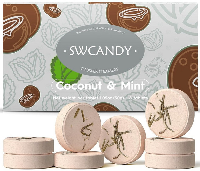 샤워 스티머 아로마테라피 Shower Steamers SWCANDY 8개입 생일 선물 [미국출고], 코코넛 민트