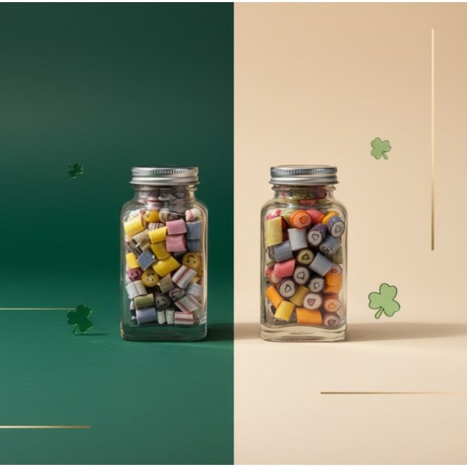 캔디클로버 화이트데이 선물 수제캔디 무지개 하트믹스100g+캐릭터믹스캔디100g 유리병SET