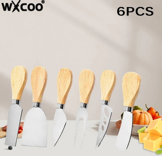 스테인리스 스틸 치즈 나이프 세트 치즈 슬라이스 커터 치즈 스프레딩 나이프 포크 주방용 샤쿠테리 보드, 02 6PCS