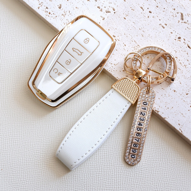 트니르 르노 호환 그랑 콜레오스 D타입 TPU 번호판 키링 자동차 키 케이스 키홀더 용품, 큐빅오링, 화이트