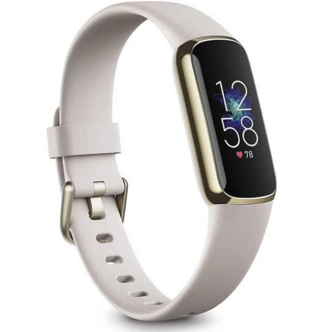 핏빗 럭스 피트니스 웰니스 트래커 스트레스 관리 수면 추적 24시간 심박수 측정 블랙그래파이트 원사이즈 S L 밴드 포함, Lunar White/Soft Gold Stainles, Tracker, 루나 화이트/소프트 골드 스테인리스 스틸