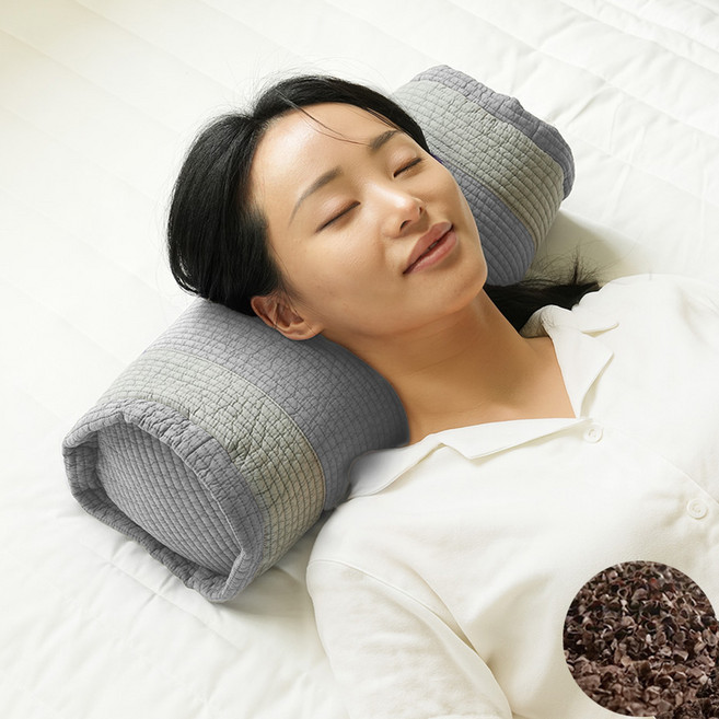 애플침구 국내생산 피그먼트 메밀 원통형 누빔 베개, 회색, 1개