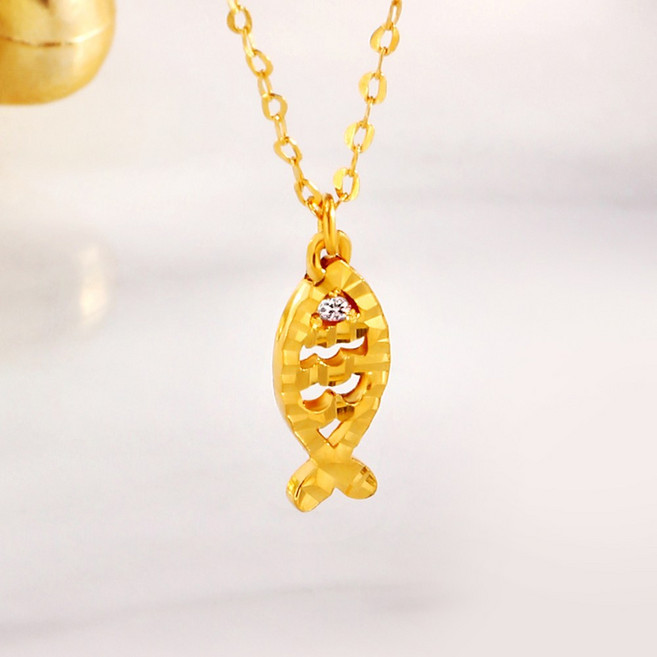 [골드팡] 24k 순금 행운물고기 천연다이아몬드 목걸이(당일도착) 여성용 고급 데일리 포인트 응원 시험 심플 컷팅 4월 탄생석 원석 여자친구 합격 선물 추천