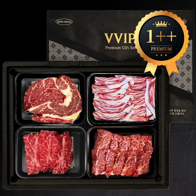 국내산 한우 프리미엄 1++ VVIP D세트 4종 한우 선물세트, 1세트
