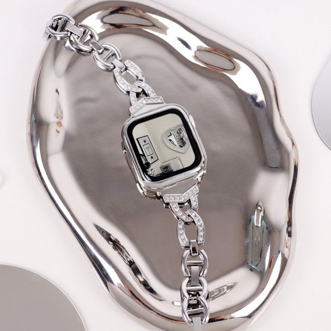 오르몽트 애플워치 V큐빅 브레이슬릿 메탈 스트랩 밴드 시계줄 줄질 11 10 9 8 7 6 SE3 SE2 5 4 3 2 1 호환, 49/45/44/42mm