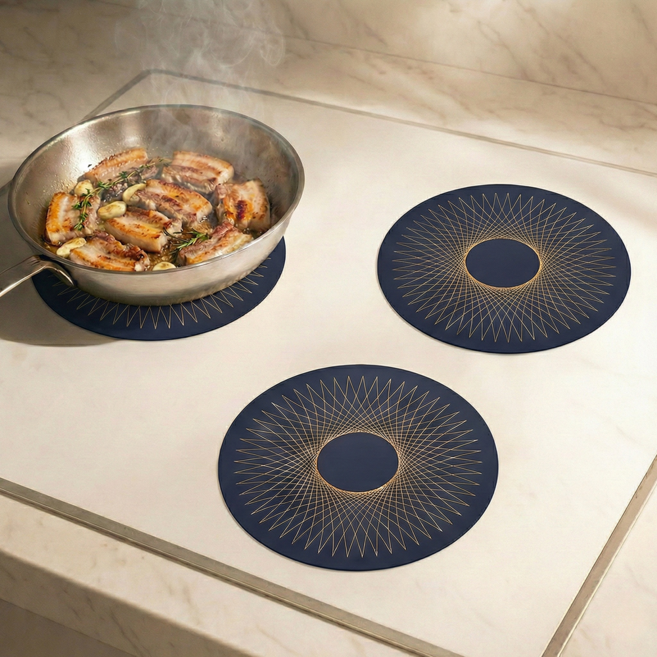 노브픽즈 300도 내열성 프리미엄 인덕션 보호매트 3p, 3개, 골드 네이비