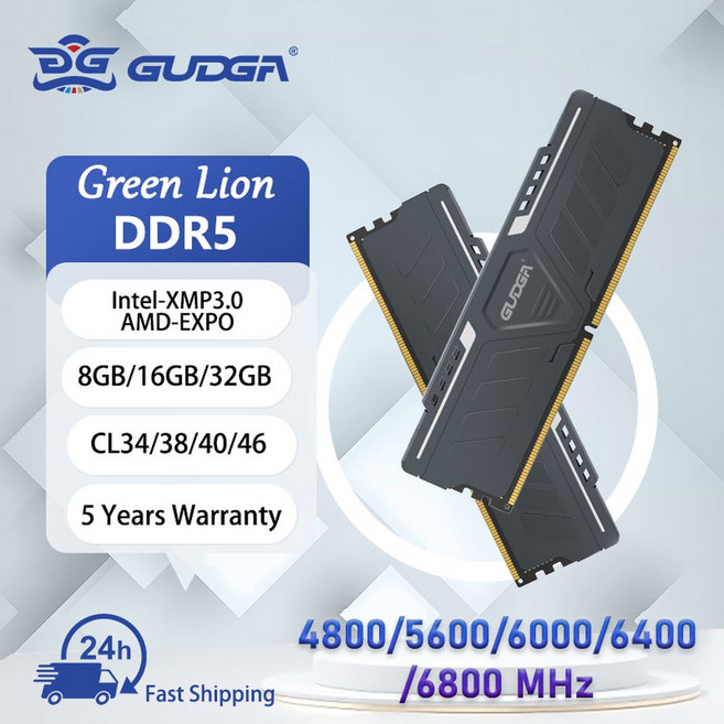 GUDGA 메모리아 RAM 32GB DDR5 XMP 6800 6400 6000 5600 4800MHZ 데스크탑 288핀 16GBX2 16GB 게이밍 8GB 메모리