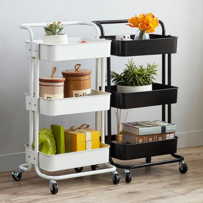 완제품 3단 철제 수납 트롤리 카트 거실 주방 미용실 트레이 미용 츄레이 북카트, 3단 화이트