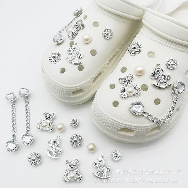 洞洞鞋配飾diy鞋釦高級感鞋花飾品珍珠鏈條套裝可拆卸配件扣