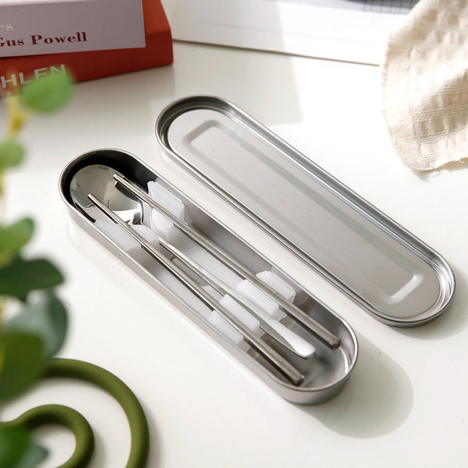 스텐304 수저케이스 세트 수저+젓가락포함 휴대용 도시락 캠핑 저소음 수저세트, 1개, 수저+젓가락+케이스