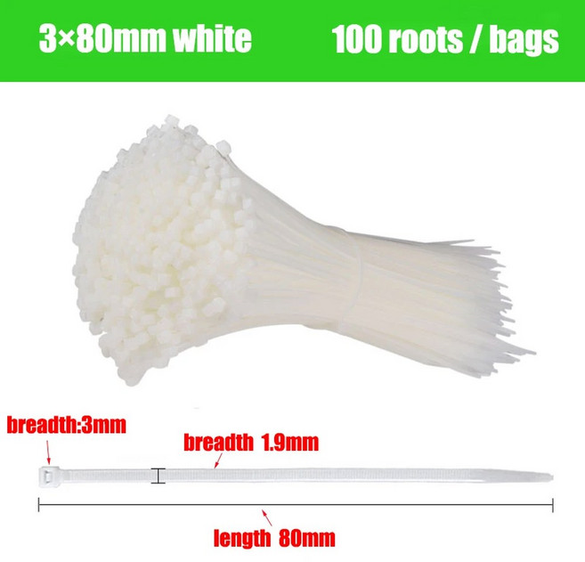 자동 잠금 플라스틱 나일론 타이 케이블 고정 링 지퍼 랩 스트랩 흑백 00 PCs 3 200, [02] 3x80mmwhite, 3x80mmwhite