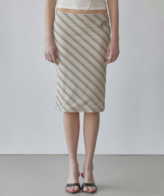 SCULPTOR Mesh Stripe Midi Skirt Butter