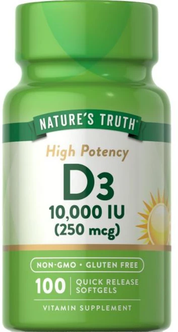 비타민D 네이처스 트루스 비타민 D3 10000 U 소프트젤 | 100 카운트 포뮬러 비 GMO 글루텐 프리, 100 Count (Pack of 1), 1개, 100정 - 쿠팡